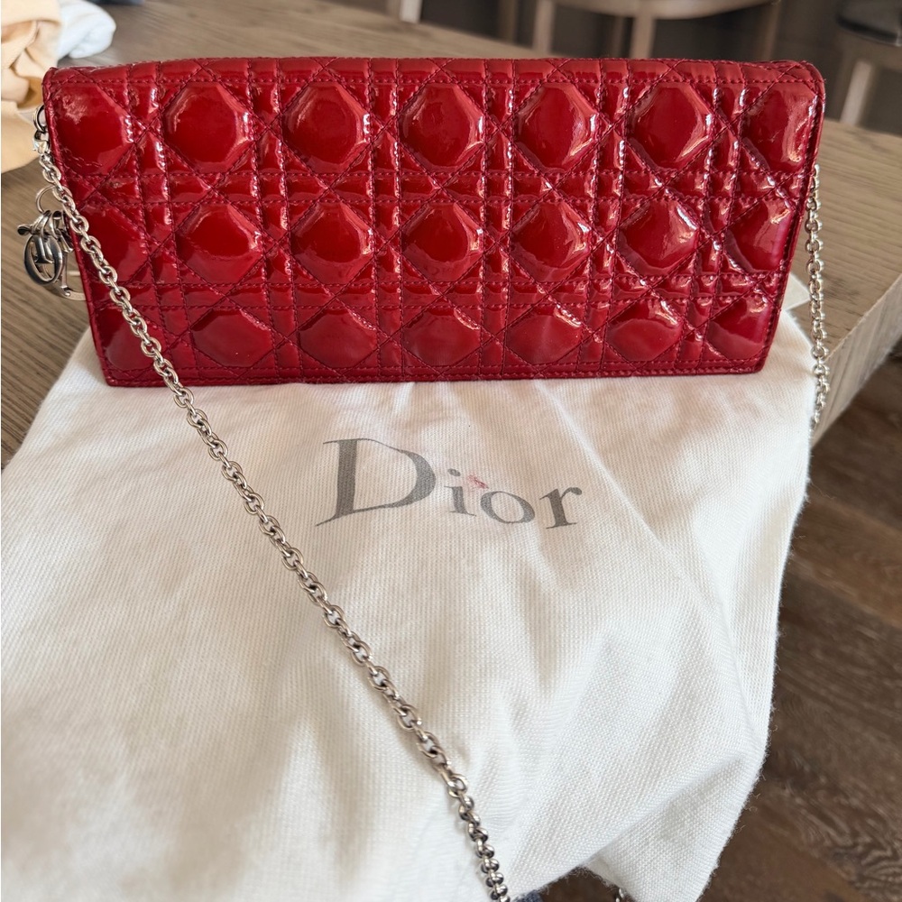 Dior Shiny Red Clutch with Chain